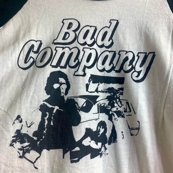 70s BAD COMPANY SWAN SONGS RECORD LABEL double sided raglan 3/4 sleeve tee shirt - Picture 1 of 8